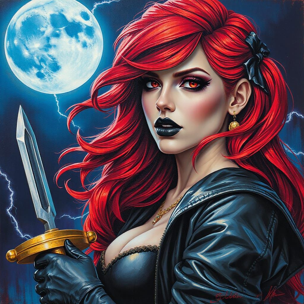 Fiery Rogue Under Moonlight: A Digital Street Art Piece