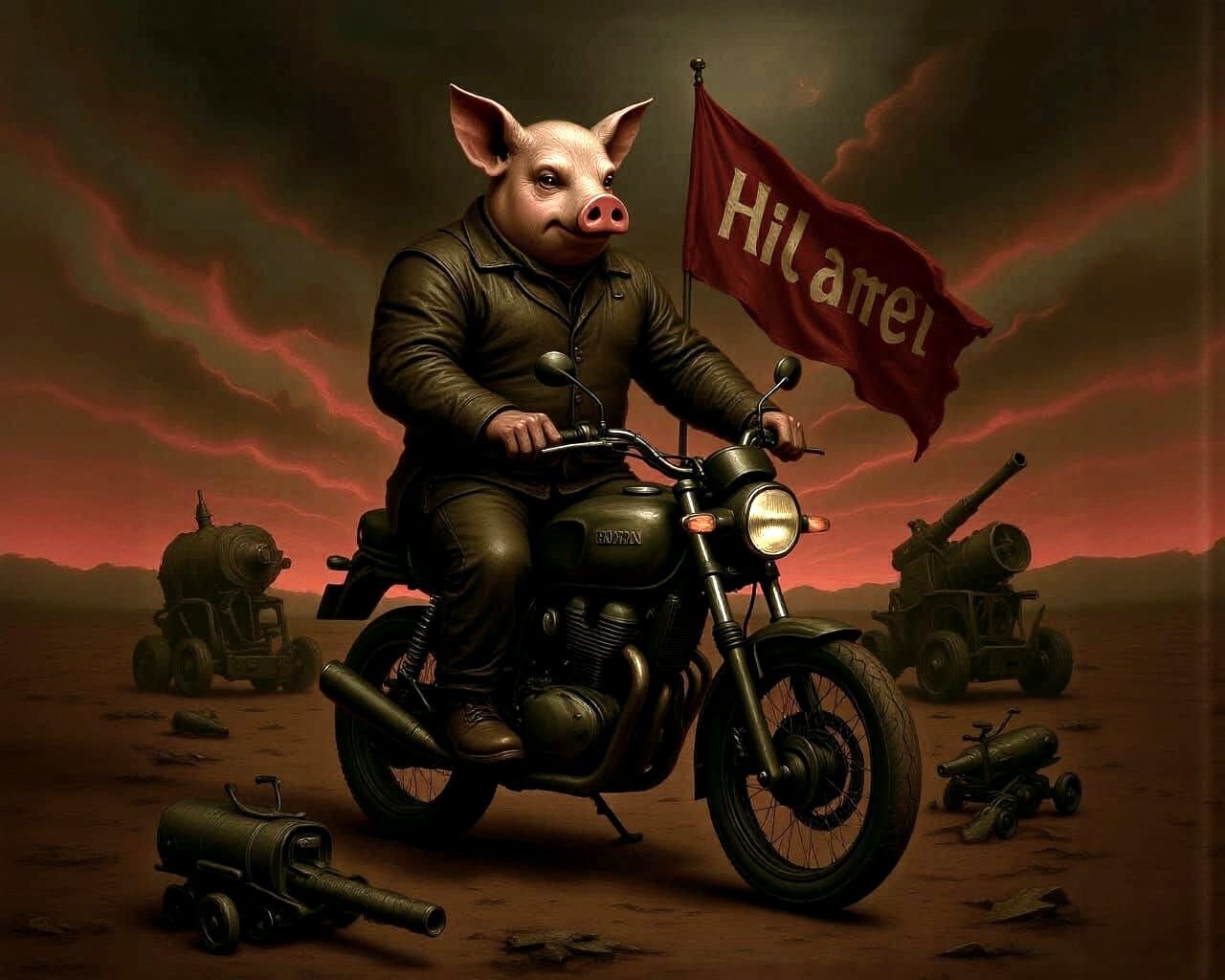 Post-Apocalyptic Pig Rider in Baroque Style