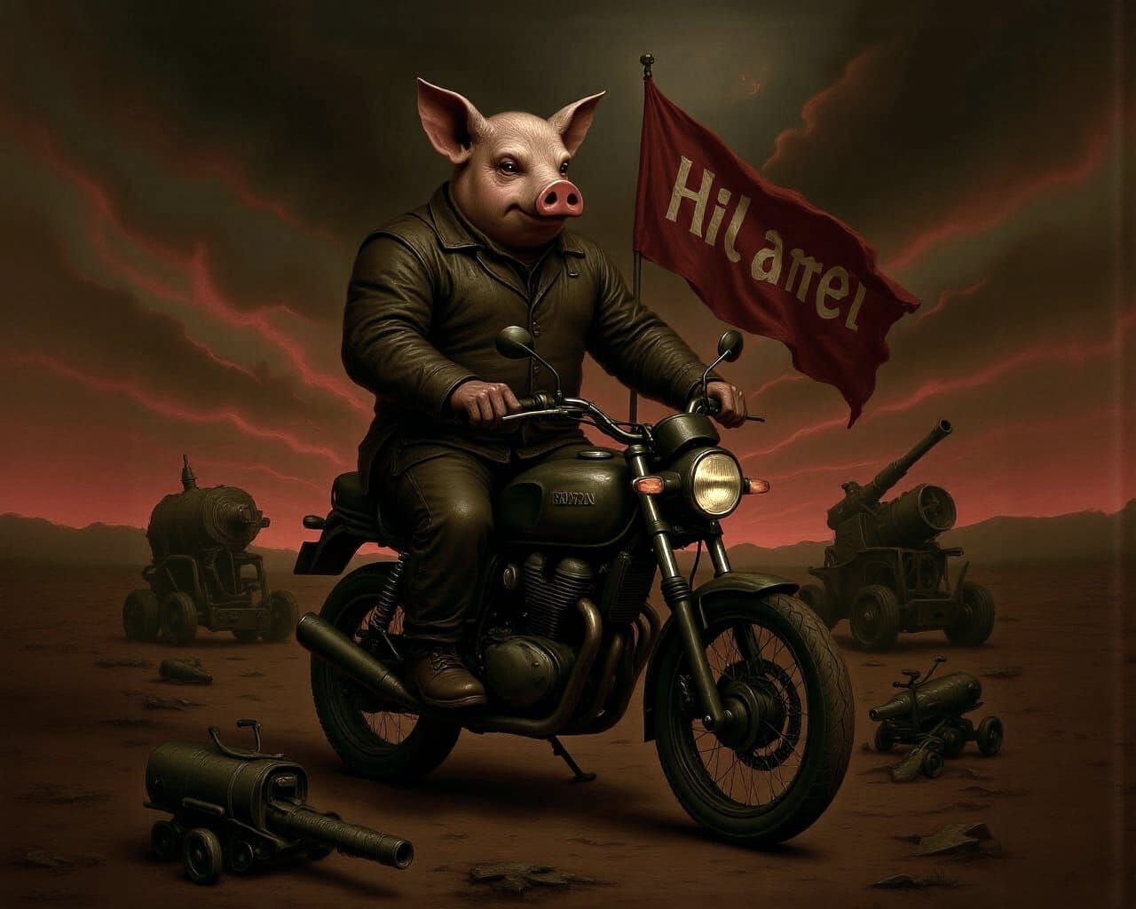 Post-Apocalyptic Pig Rider in Baroque Style