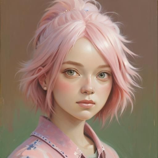 Pink Haired Girl in Oil Painting Style