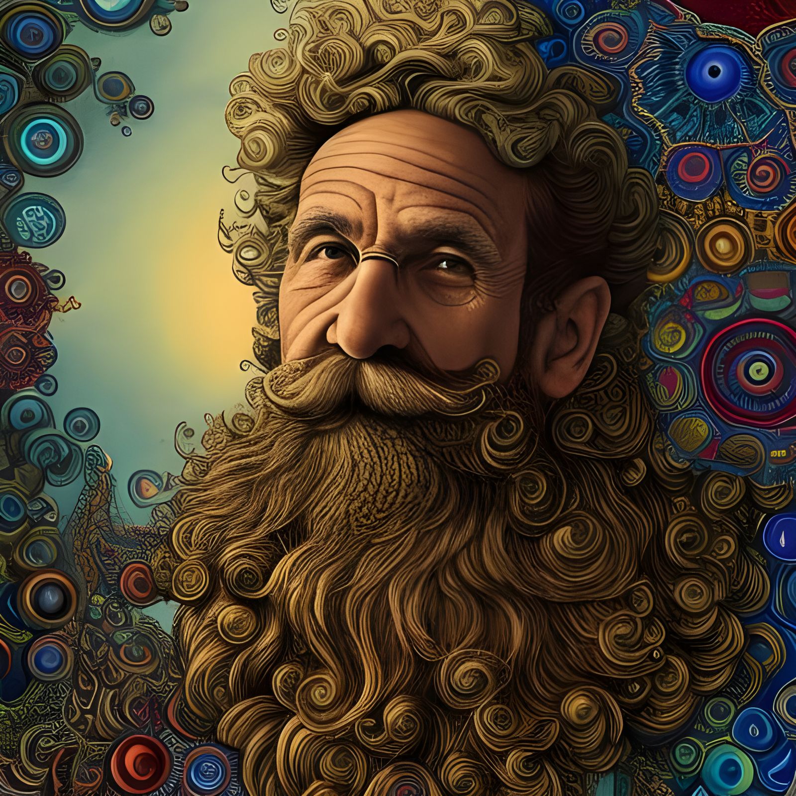 Psychedelic Old Man Portrait with Large Mustache