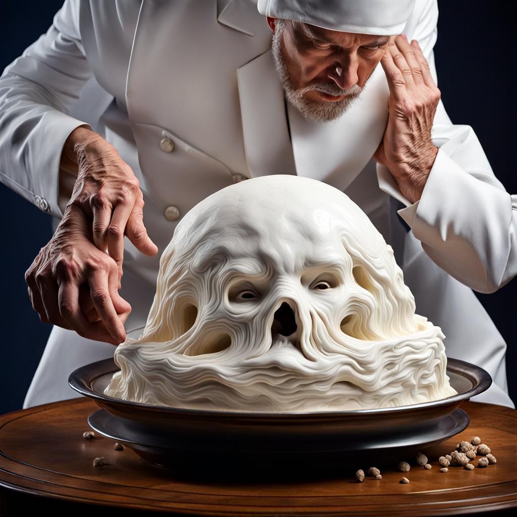 Surreal Baked Alaska with Worm, Hyperrealistic Photo