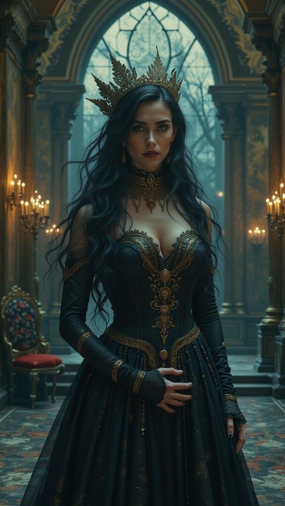 Victorian Women in Gothic Mansion, Hyperreal