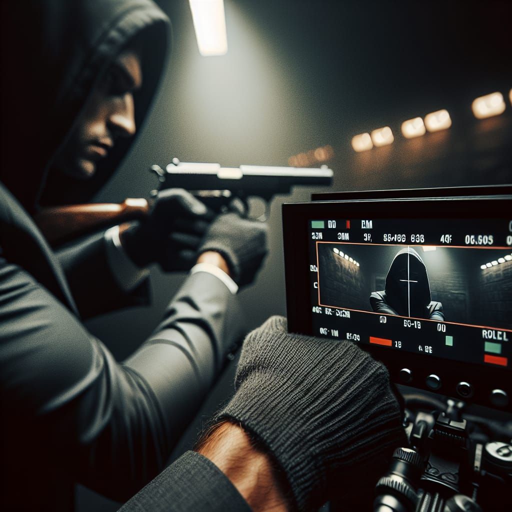 Hispanic Assassin with Silenced Rifle in Vintage Film Style