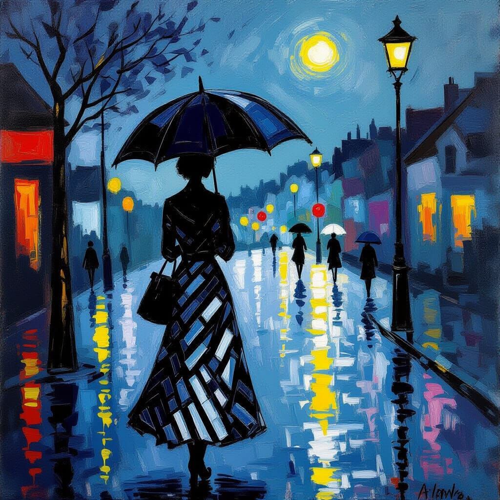 Woman with Umbrella in Avant-Garde Impressionist Style