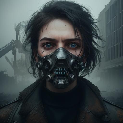 Cyberpunk Fashion Model in Fog with Giant Spiders