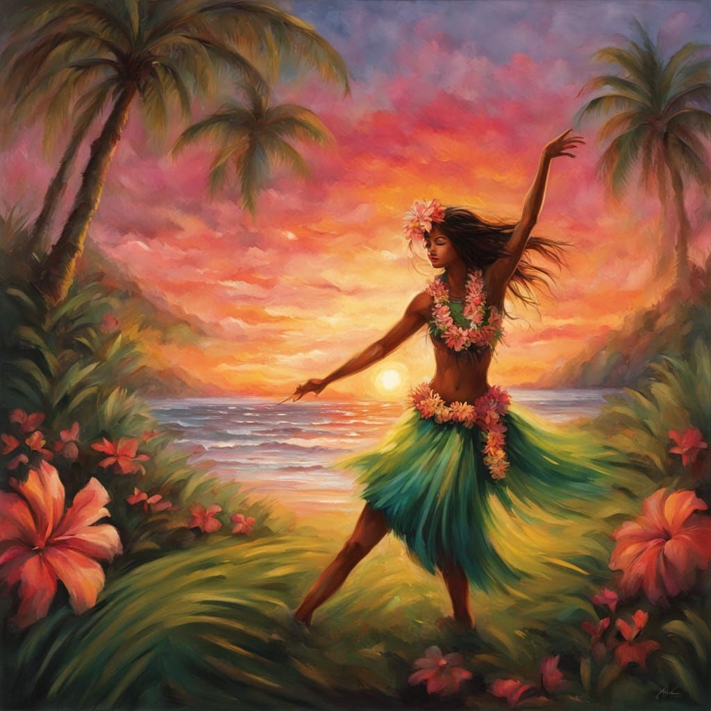 Dizzy Hula Dancer in Tropical Sunset Glow