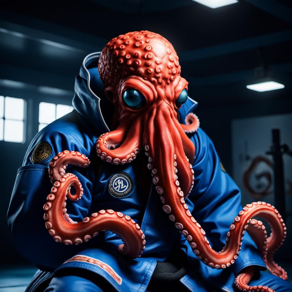 Hyperrealistic Octopus Grappler in Jiu Jitsu Gi