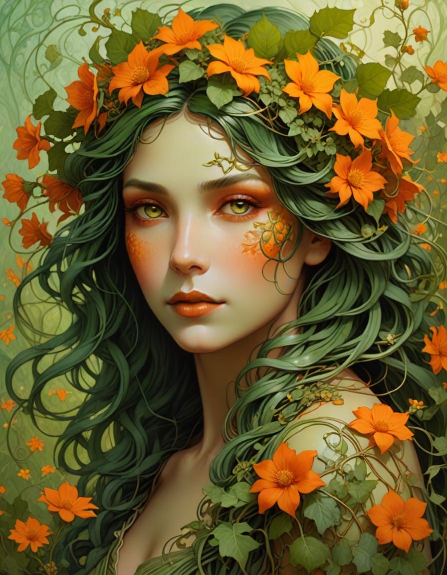 Ethereal Plant Goddess in Autumnal Bloom