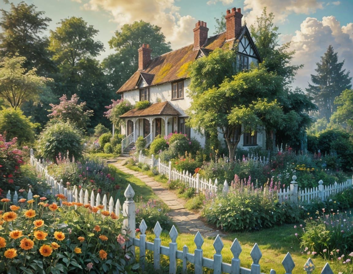 Vintage Tudor Cottage Garden with Cozy Charm