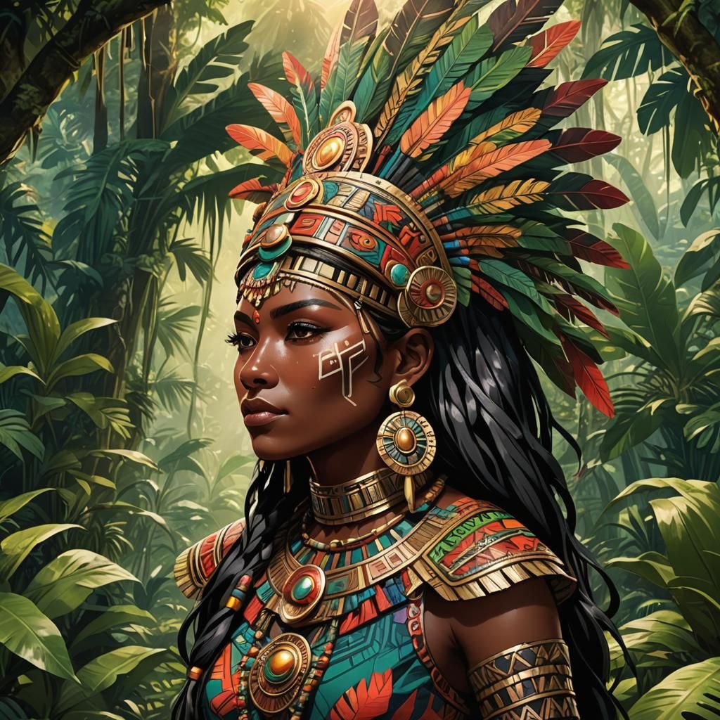 Manga Anime of Aztec Woman in Jungle