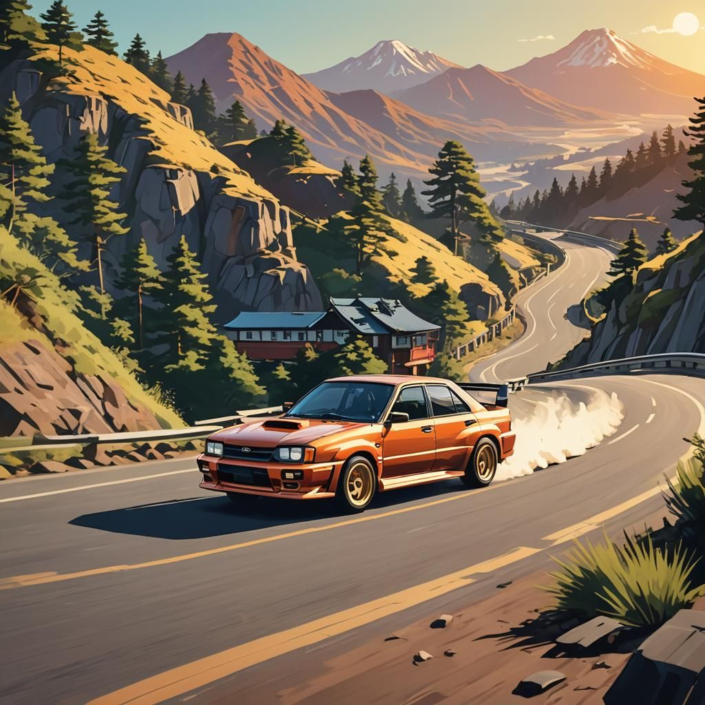Classic Subaru Impreza WRX Illustration in Retro Style