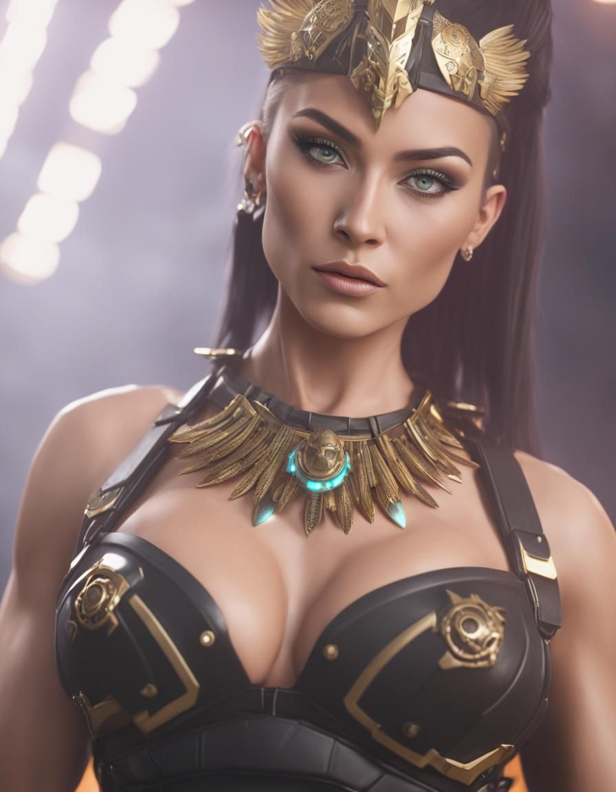 Aztec Warrior Woman in Cyberpunk Servo-Armor