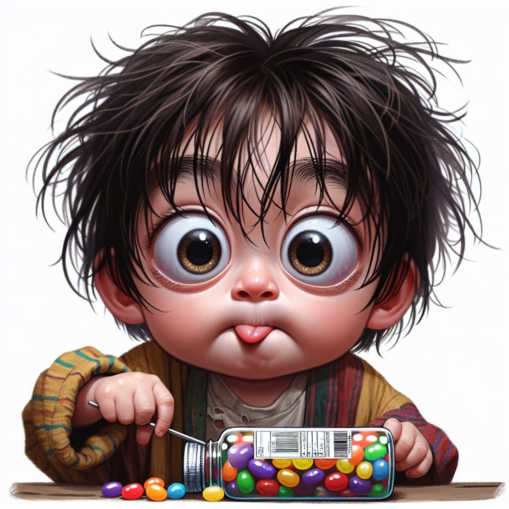 Determined Boy Opens Jellybeans: A Charming Portrait