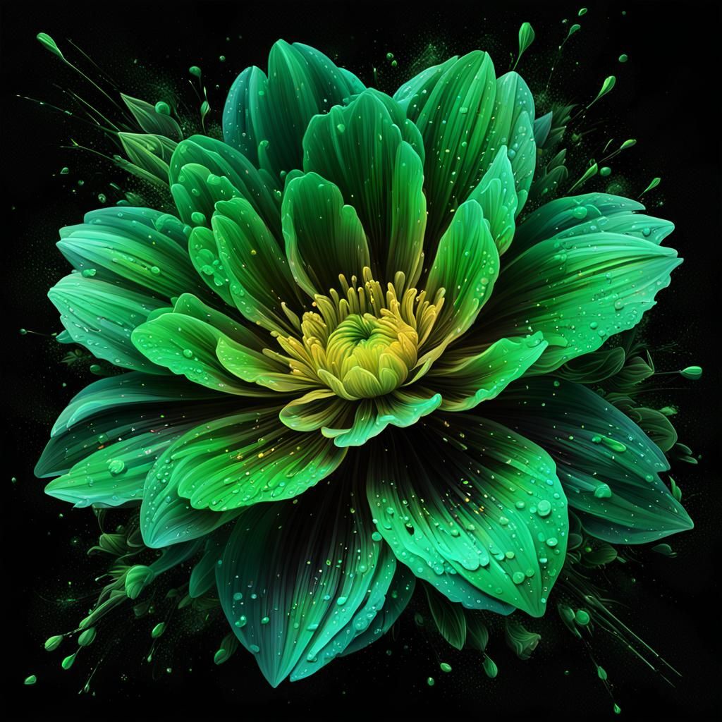 Green Galaxy Flower in Hyperrealistic Neon Style