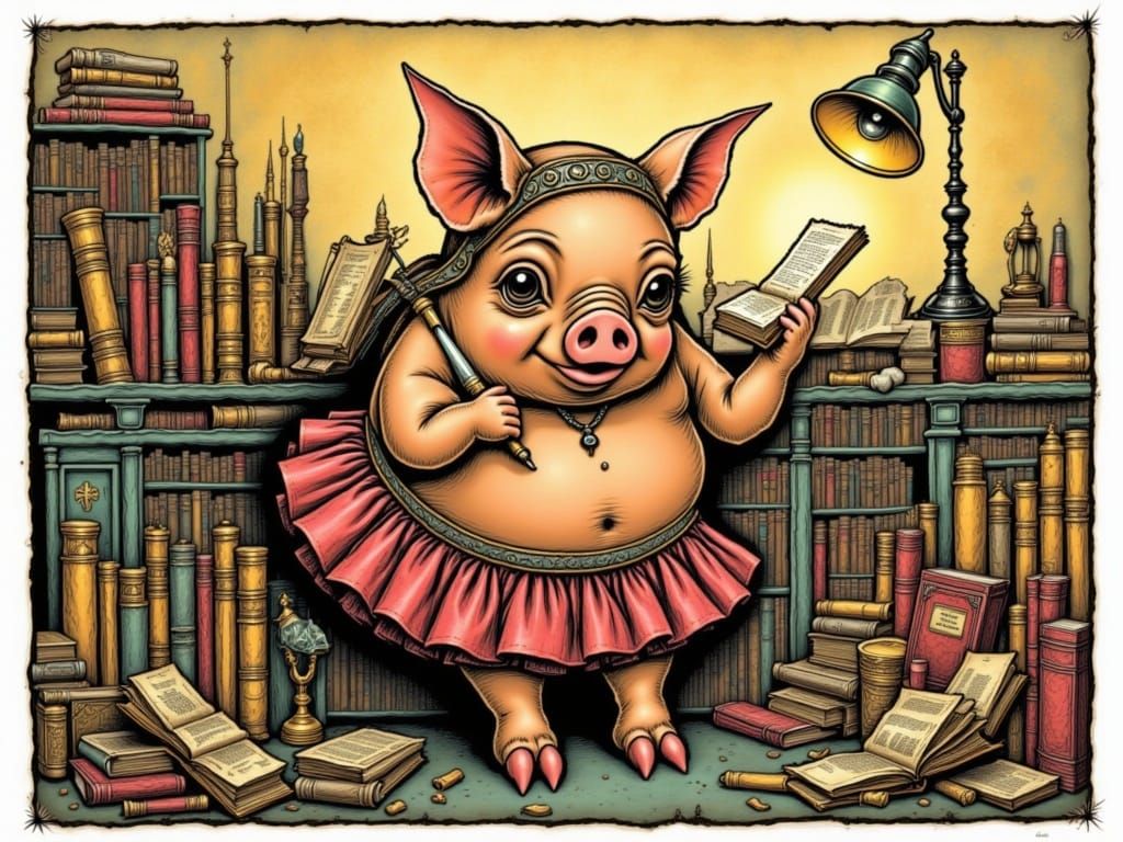 Pig Writes Shakespeare with Einstein's Relativity Book