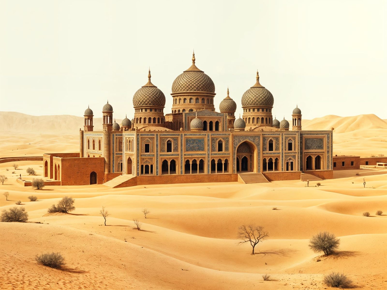 Minimalist Desert Landscape in Qajar Art Style