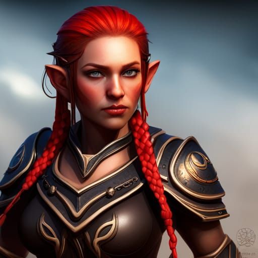 Friendly Dwarf Warrior with Red Braids in Fantasy Art
