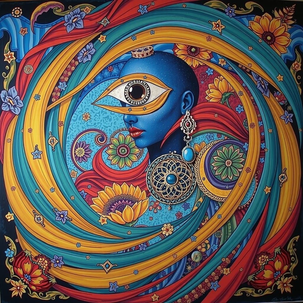 Psychedelic Garden Bloom with Cosmic Mystery