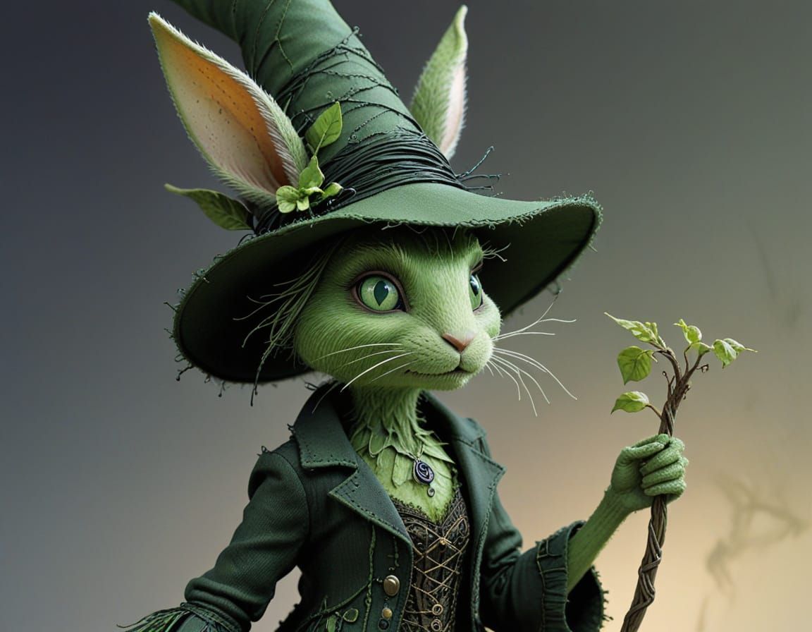 Mystical Elphaba Rabbit in Whimsical Illustrative Style