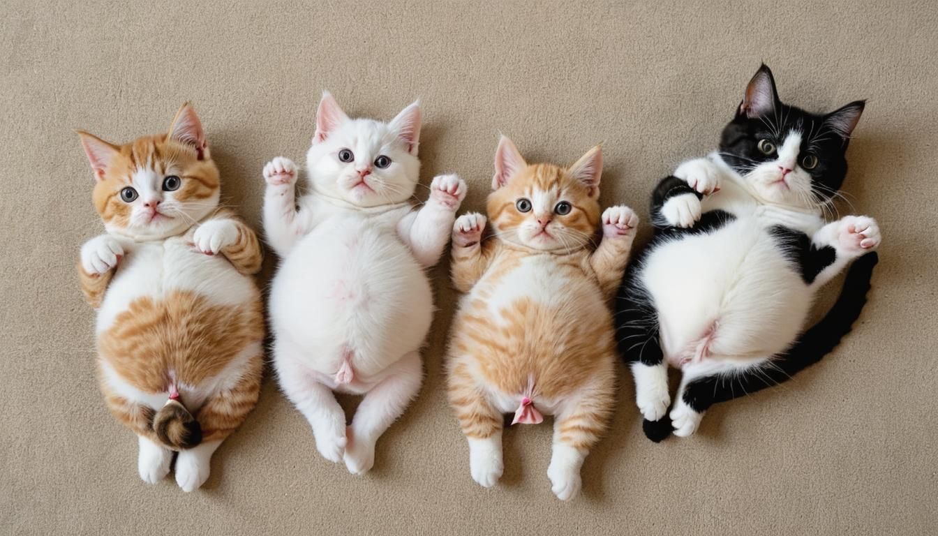 Pile of Kittens Exposing Fluffy Bellies