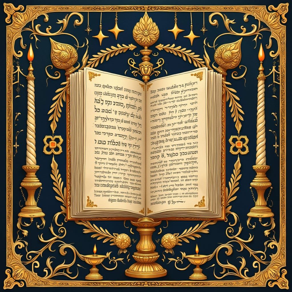 Hasidic Bar Mitzvah Invitation with Tefillin and Menorahs