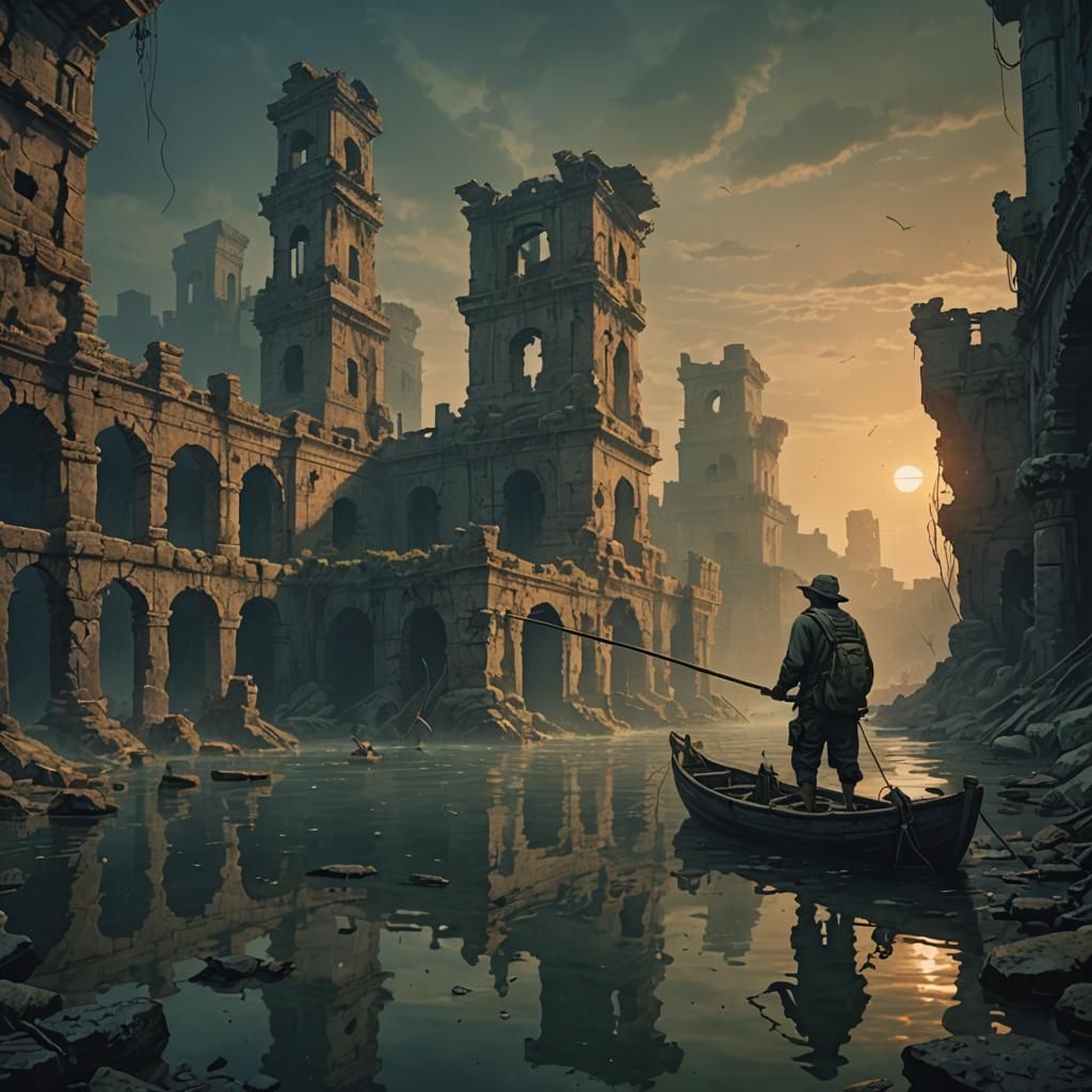 Fisherman in Ruins: Murky Waters of Civilization's End