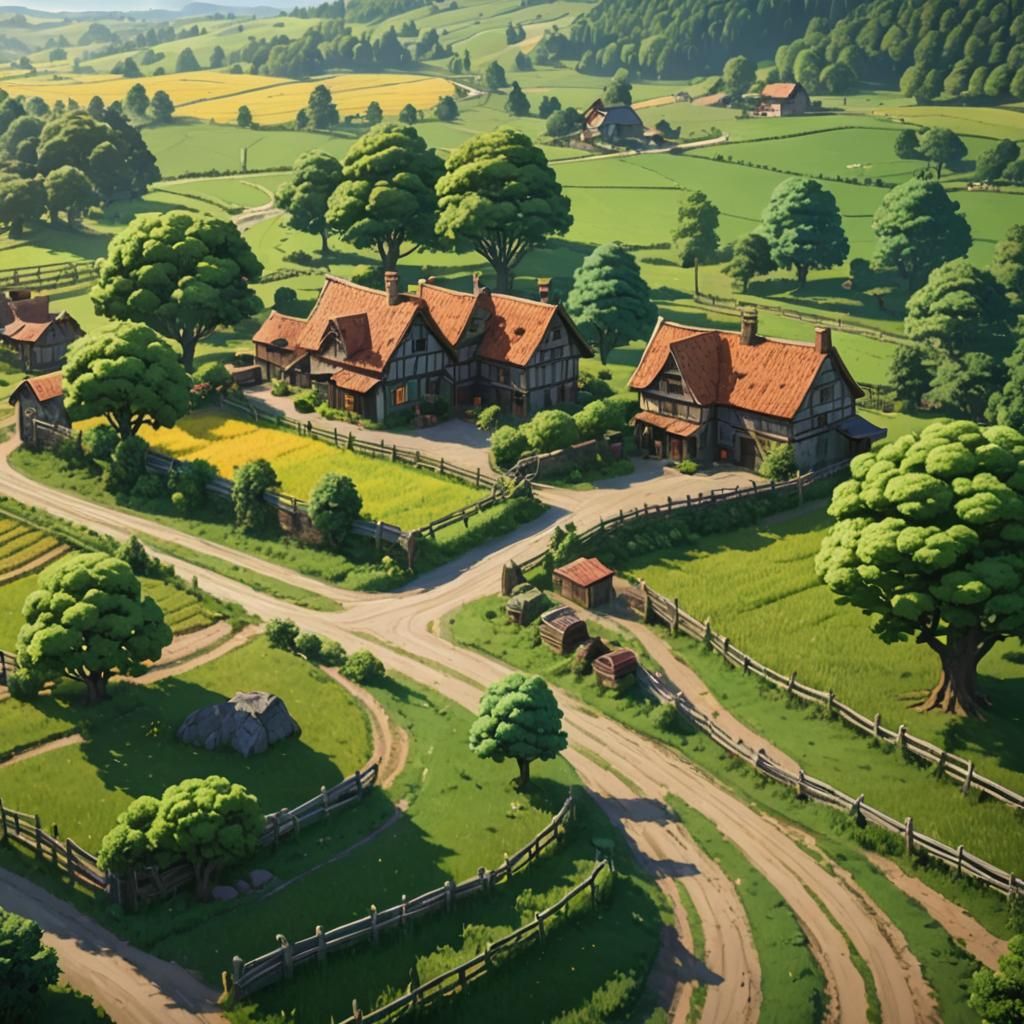 Anime Style Farmhouse on a Sunny Day