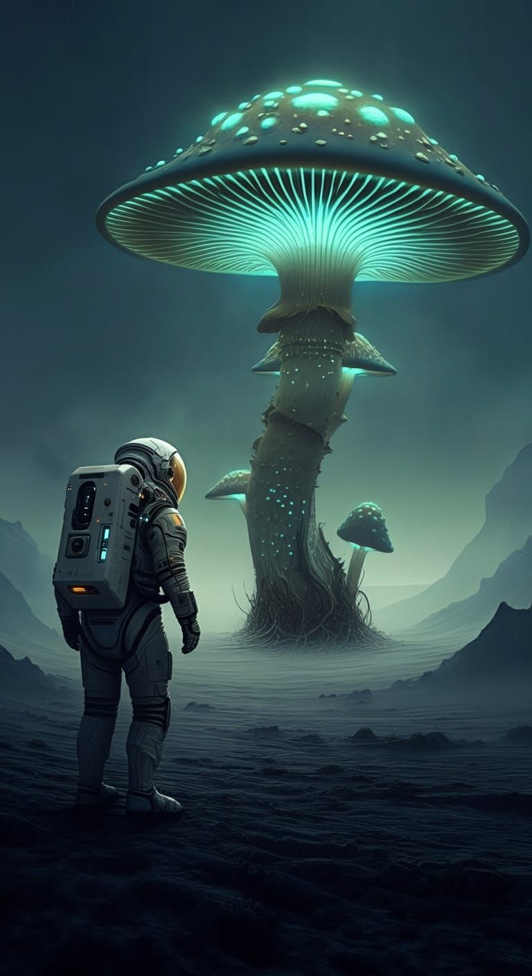 Astronaut Discovers Glowing Alien Mushroom in Dark, Haunting...