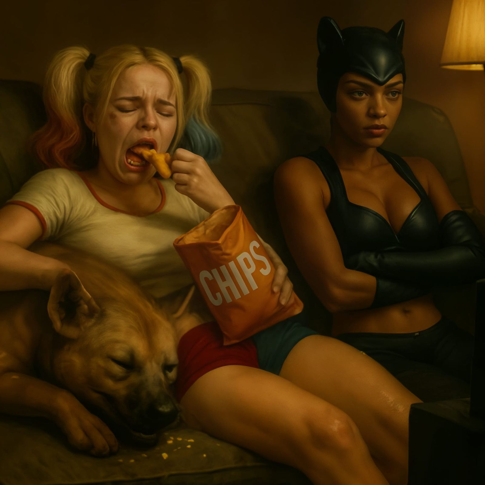 Harley Quinn and Catwoman Watch TV
