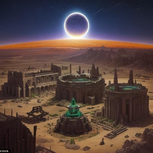 Futuristic Marsport Outskirts with Ancient Ruins