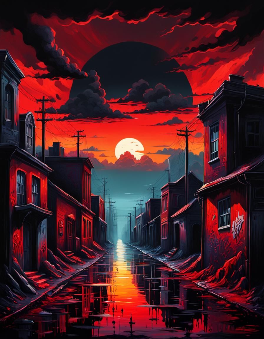 Dramatic Gothic Sunset Graffiti Art