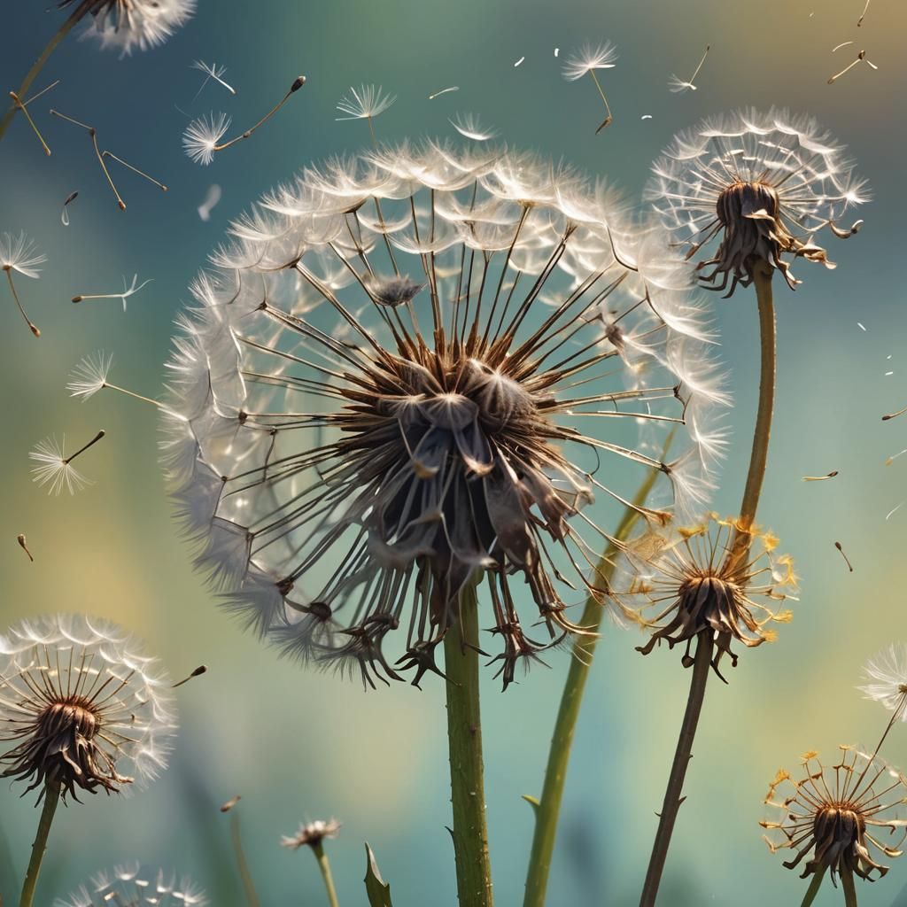 Lion-Headed Dandelion Seed in Hyperrealistic Splash Art