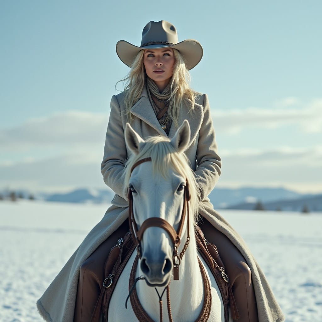 Western Goddess Rides Idaho Snowscape in Airbrushed Digital...