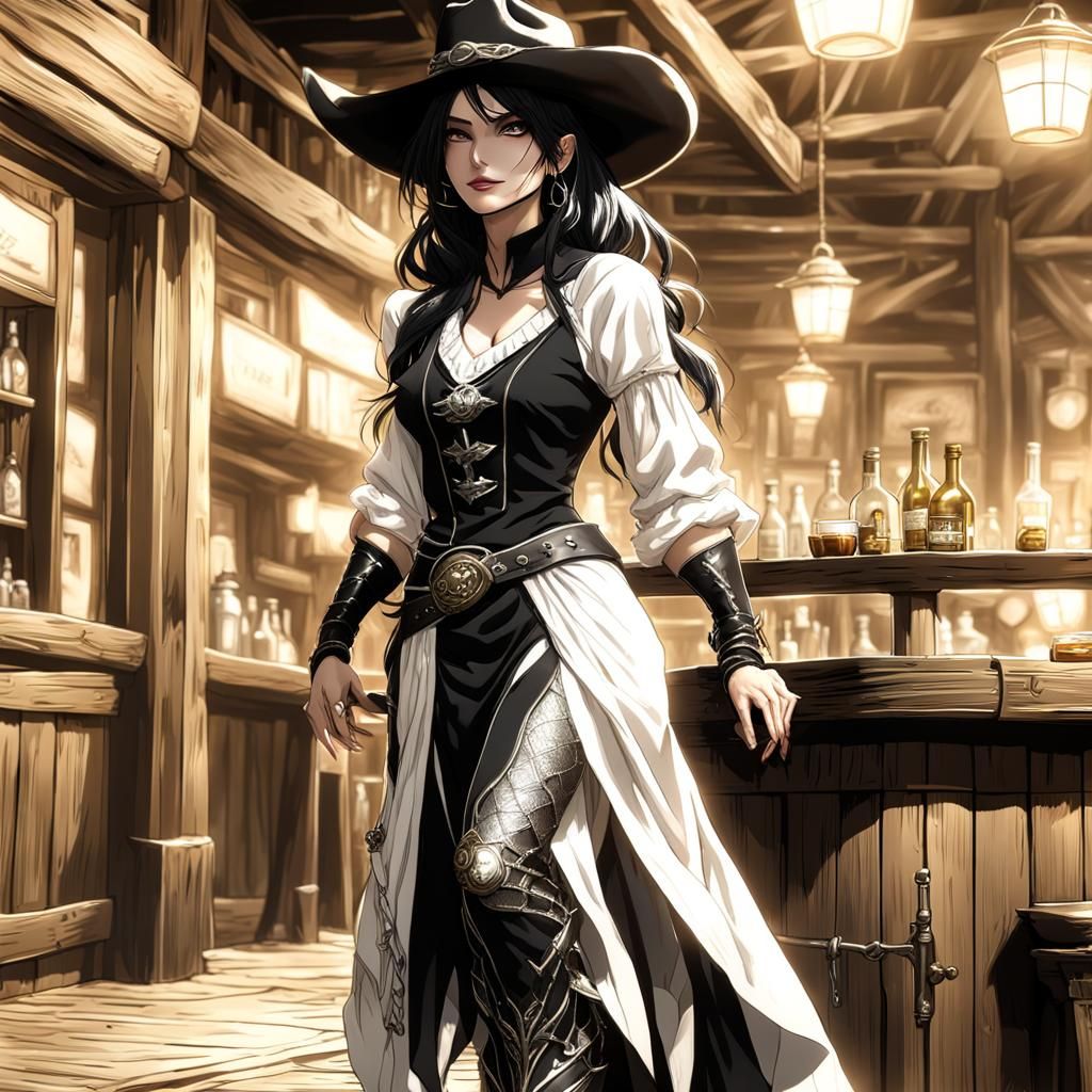 Dragonborn Sheriff in Tavern: Realistic Anime Style