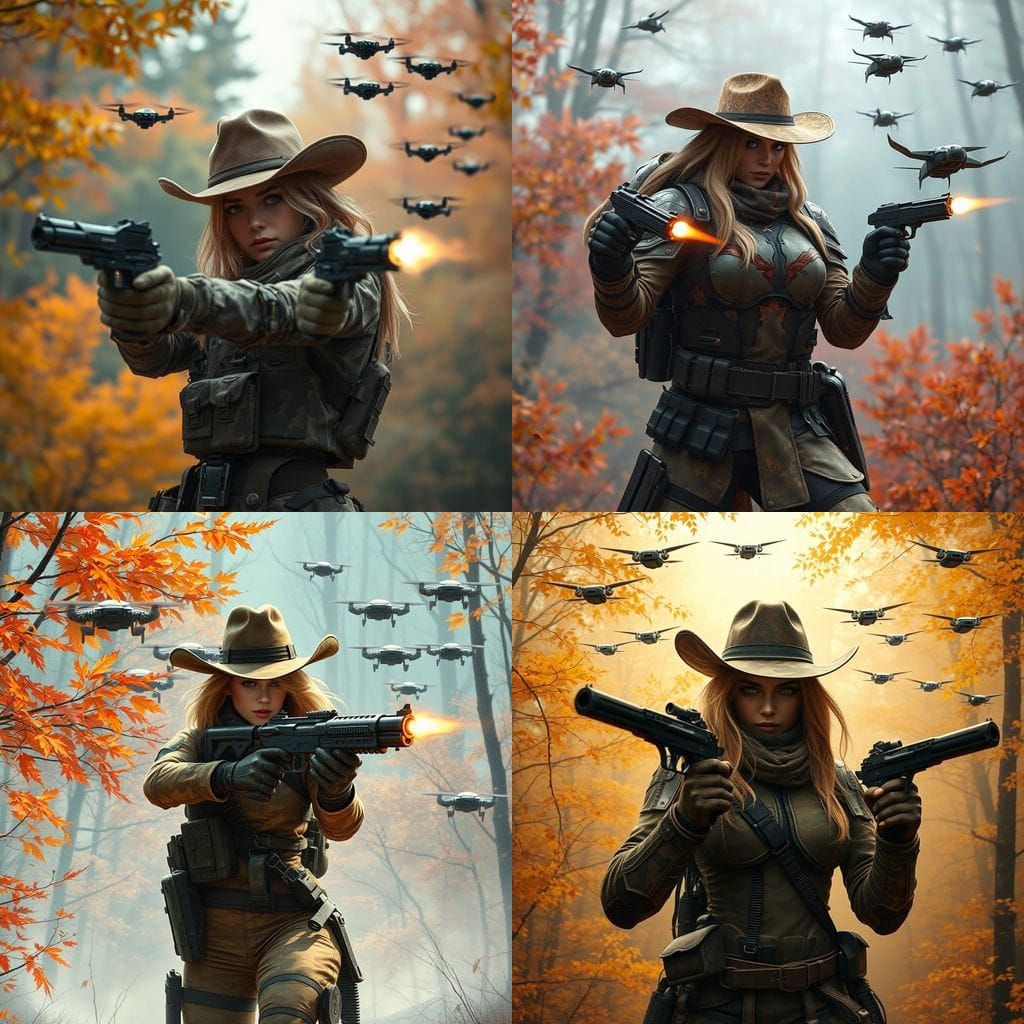 Fantastical Female Warrior in Autumn Camouflage