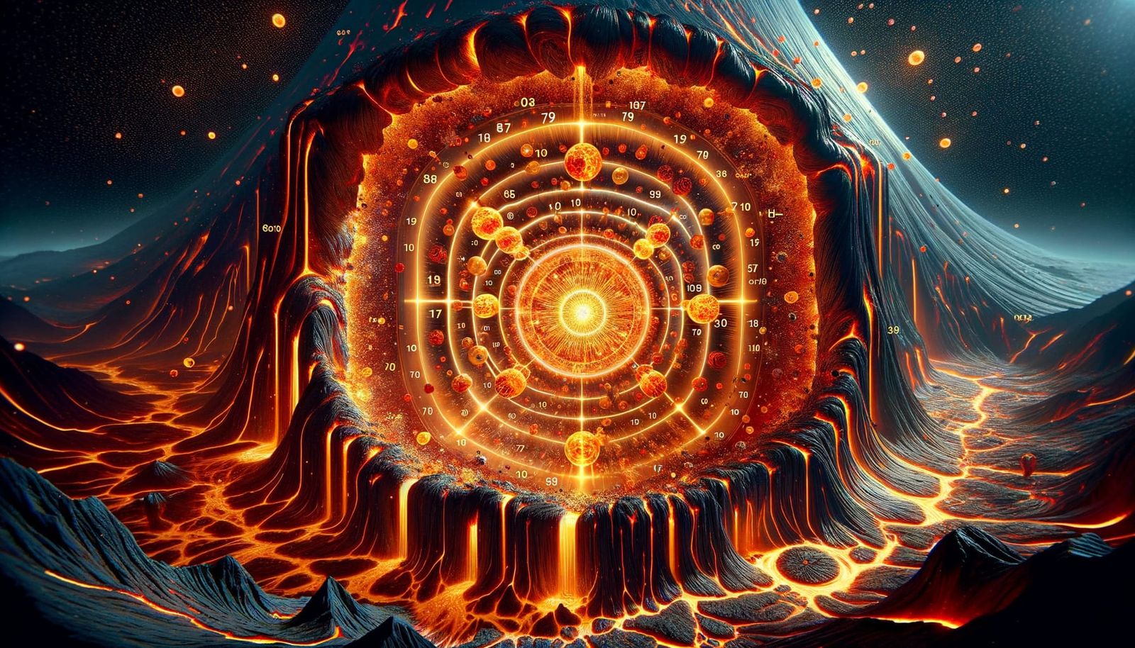 Volcano Interior with Golden Magma Crystal Structure