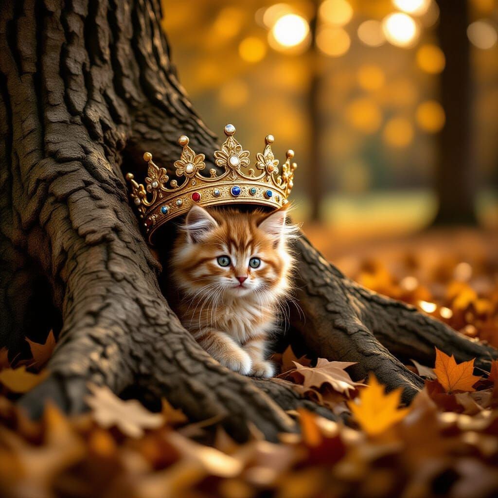 Autumn Kitten Discovery in Forest Clearing