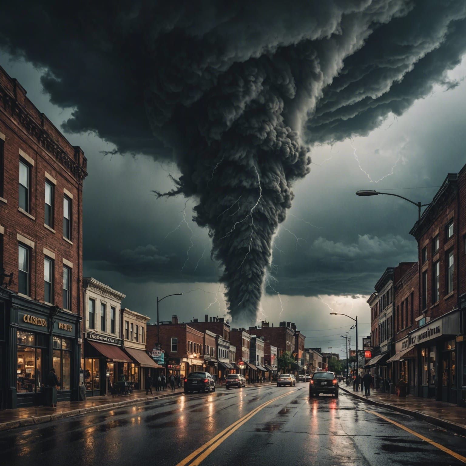 Hyperrealistic Tornado Devastates Town in Cinematic Image