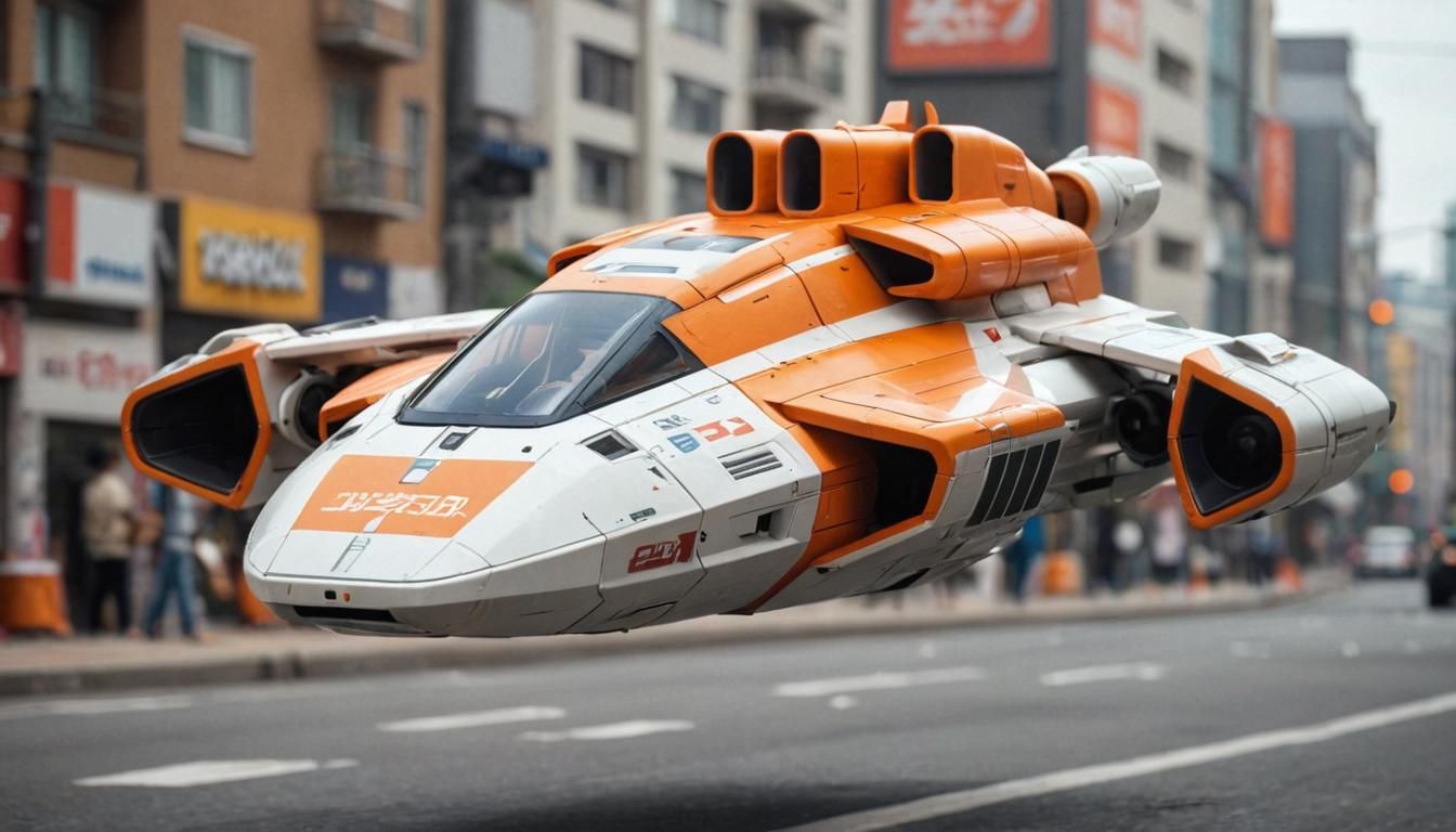 Futuristic Hover Speeder in Mid-Air