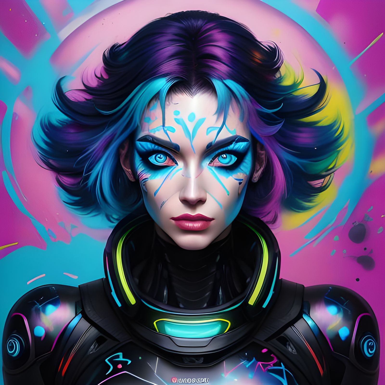 Cyberpunk Girl Portrait with Holographic Eyes