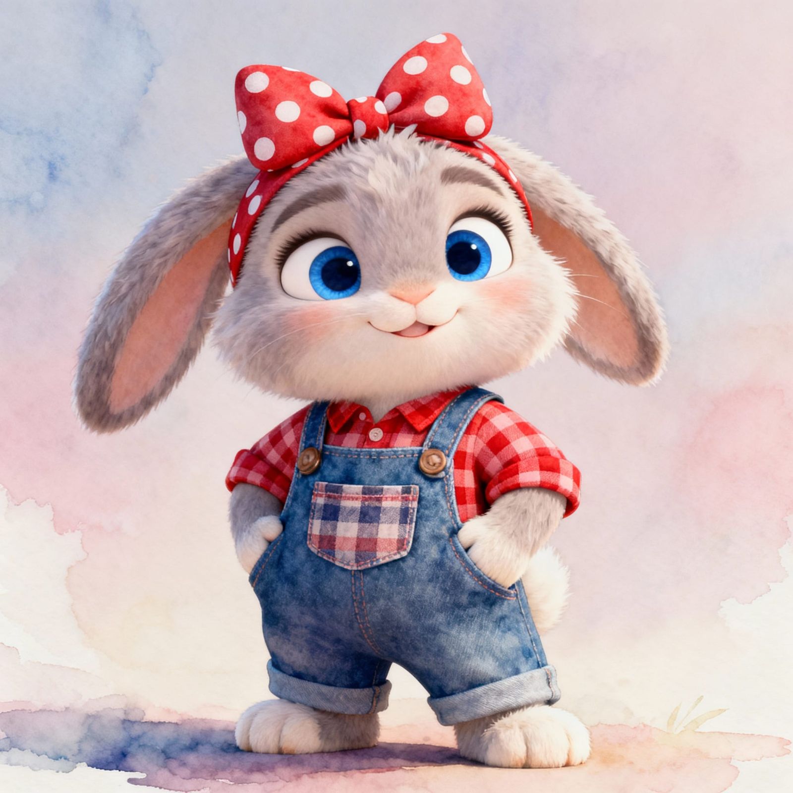 Adorable Bunny in Overalls, Whimsical Children's Book Style