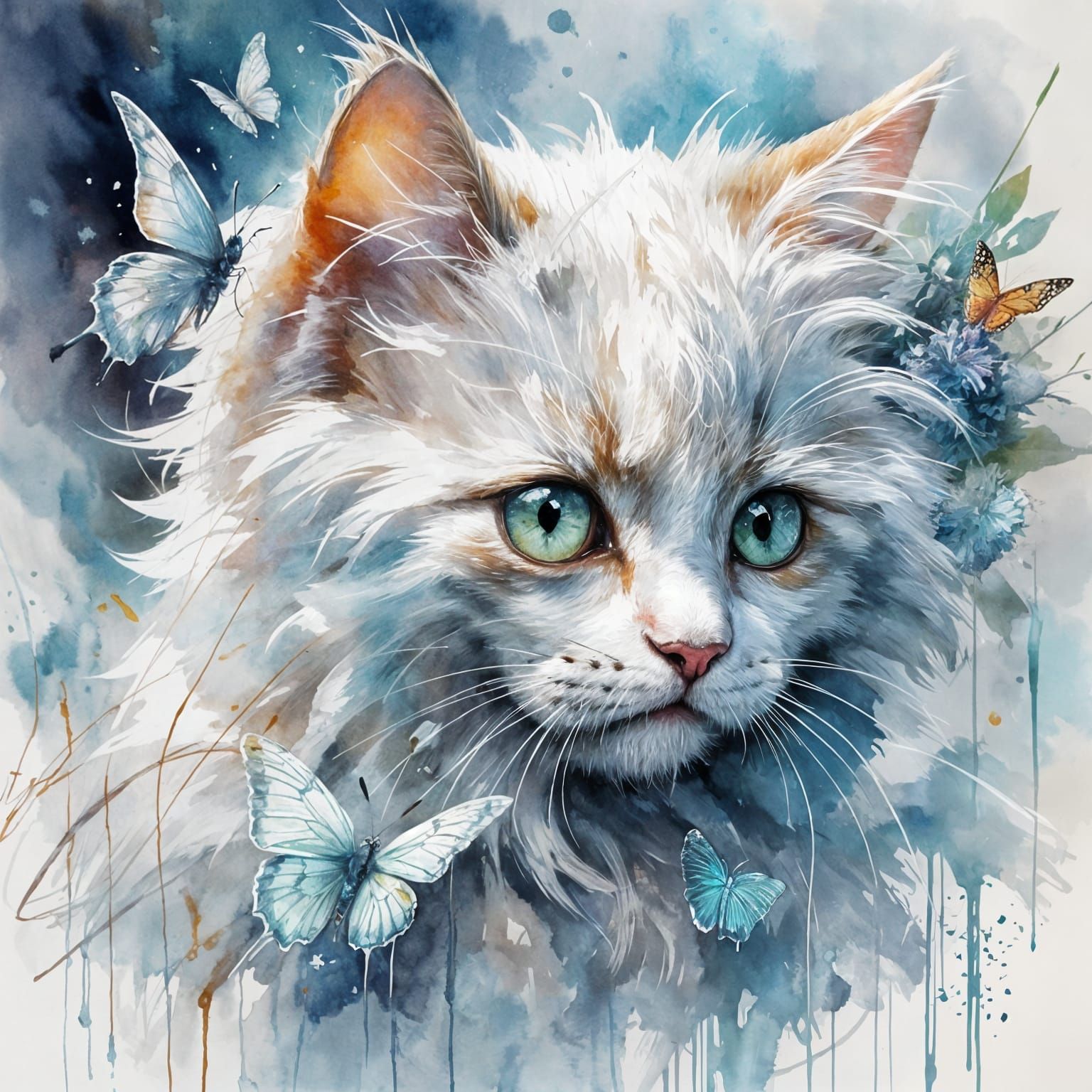 Crystal Butterfly on Kitten's Nose in Enchanted Garden