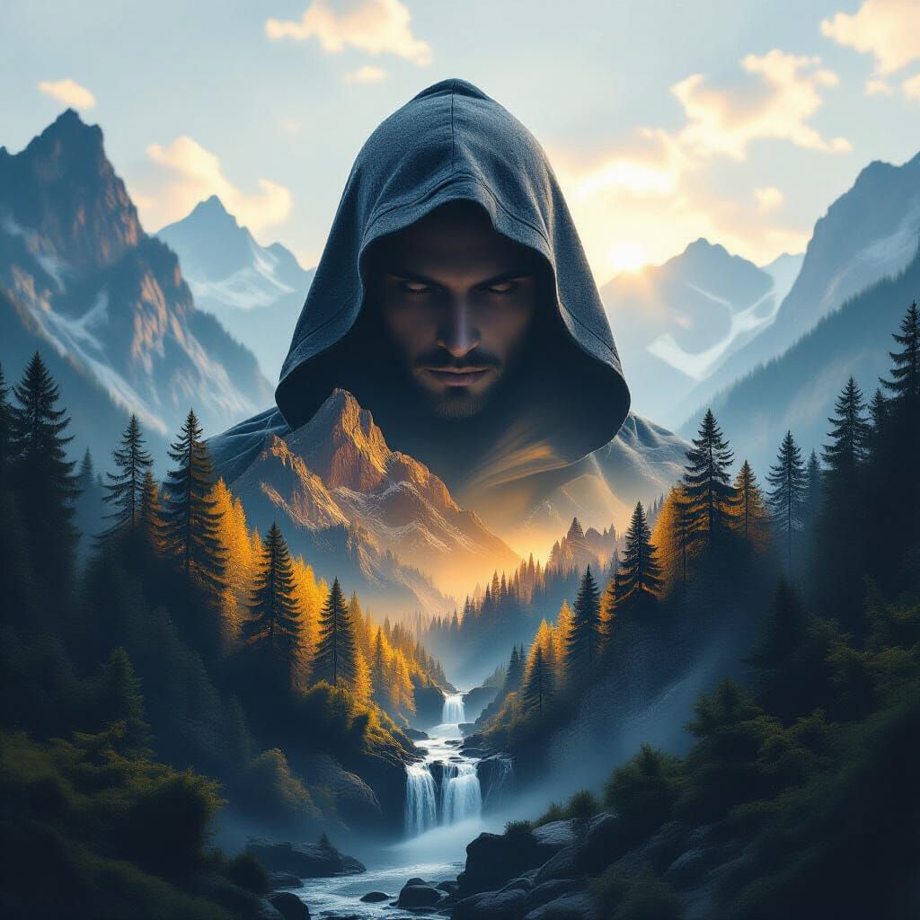 Mysterious Hooded Figure Merges With Majestic Mountain Lands...