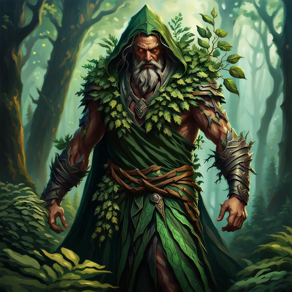 Powerful Druid Incarnating Nature's Power as Digital Art
