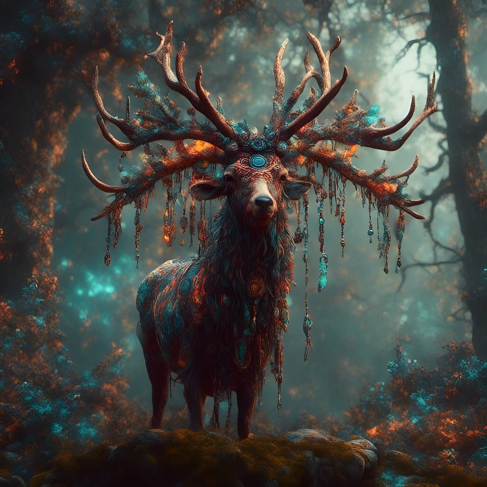 Psytrance DJ Elk in Detailed Matte Painting Style