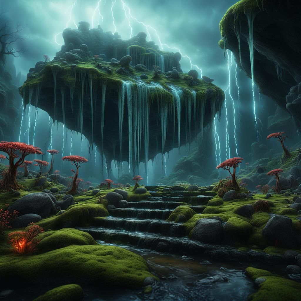 Bioluminescent Rock Garden in Digital Painting Style