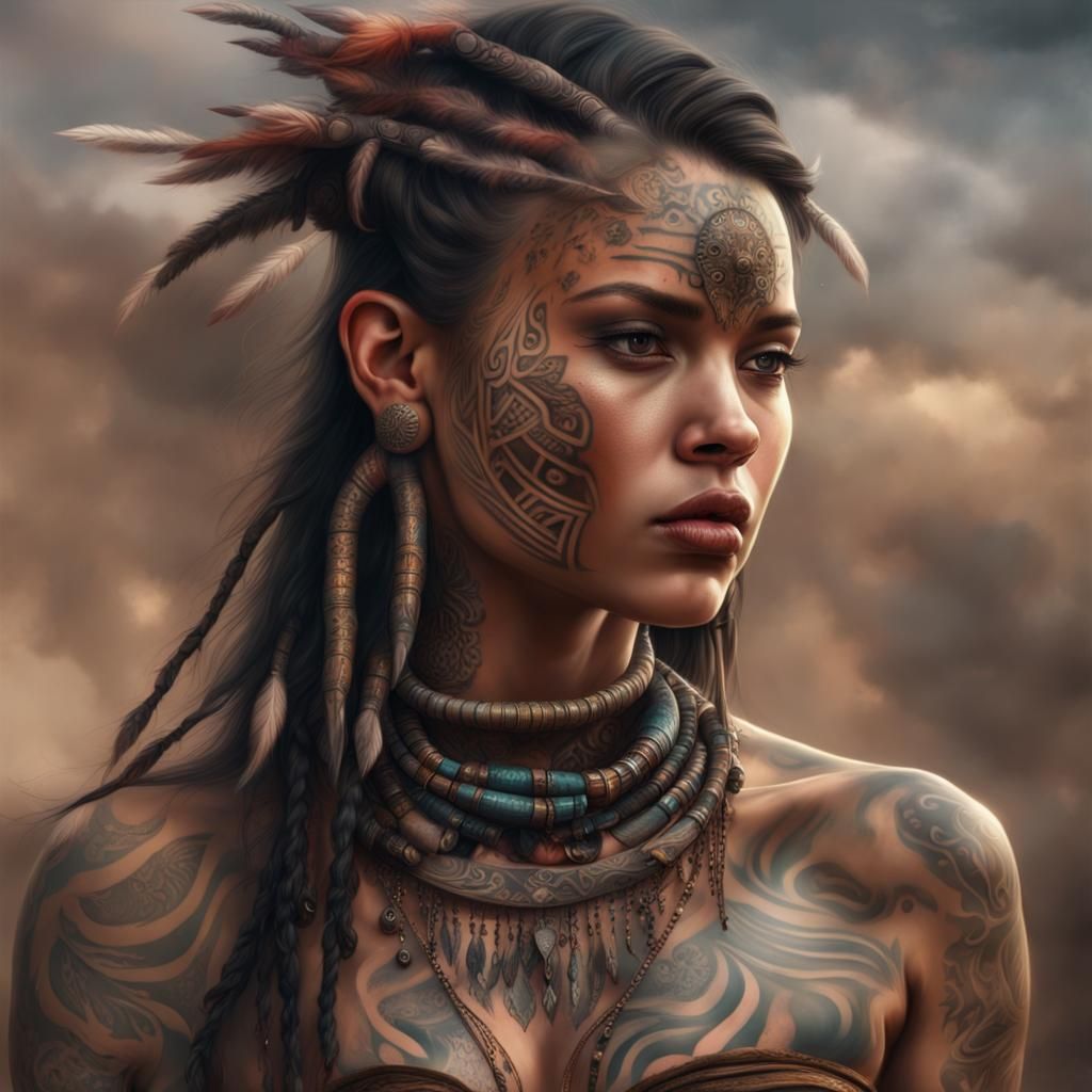 Intricate Tribal Girl Portrait in Digital Painting