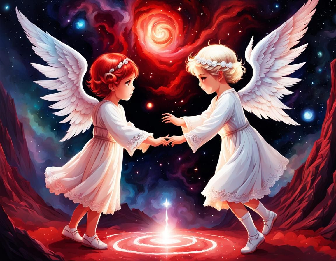 Angelic and Demonic Siblings Play in Galaxy
