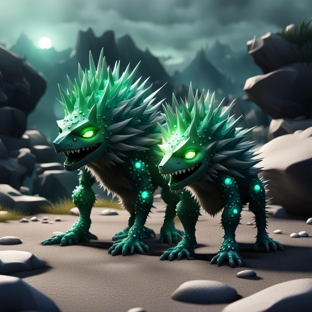 Crystalline Creatures in a Digital Art Landscape